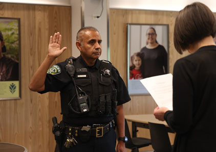 An image of Marcelo Perez getting sworn in.